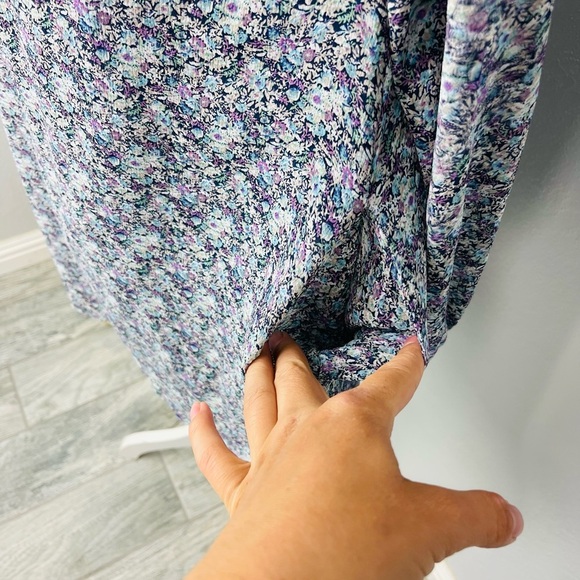 For Love & Lemons Purple Floral Long Sleeve Off Shoulder Pocket Tunic Mini Dress - Picture 7 of 8